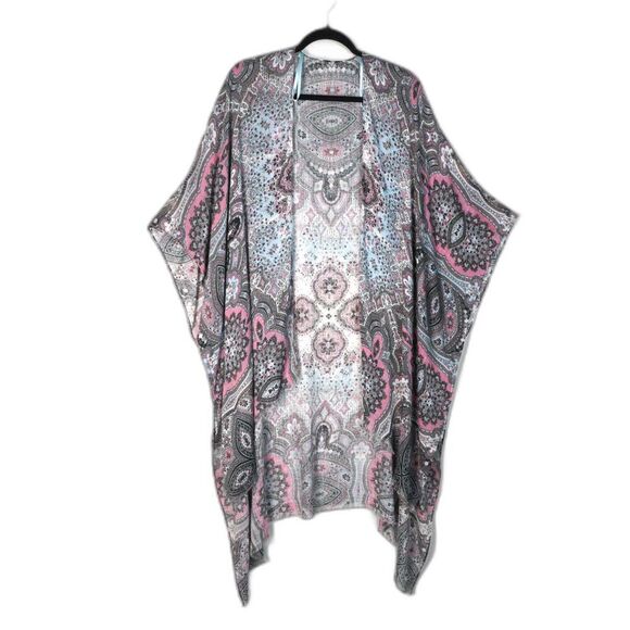Unbranded Paisley Floral Kimono Swim Coverup‎ OS EUC Swim Beach Vacation Resort - Picture 1 of 8